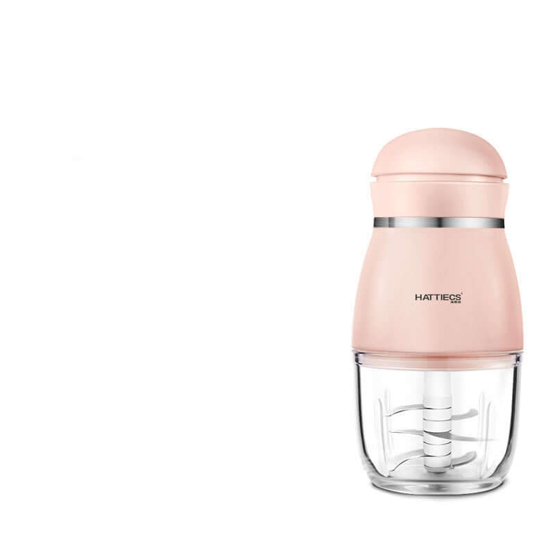 Home Kitchen baby food cooking machine in pink with high borosilicate glass container and USB outlet.