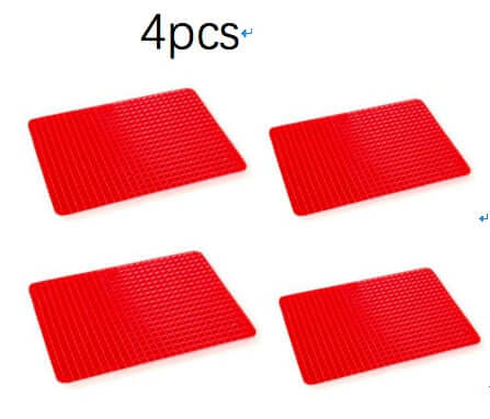 Non-Stick Silicone Cooking Mat in red color, set of 4 pieces, featuring a raised pyramid design for even cooking.