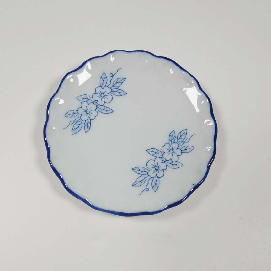 Miniature Kitchen Accessories ceramic plate with blue floral design, 5-6cm in size, stylish and minimalist.