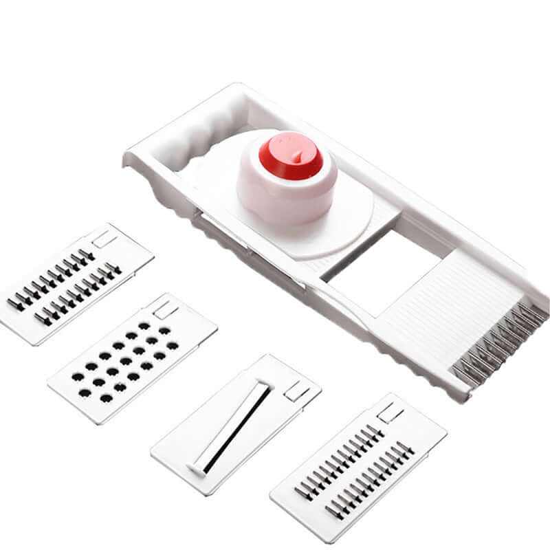 Multifunctional kitchen grater set featuring stainless steel blades and ABS handle for versatile vegetable cutting.