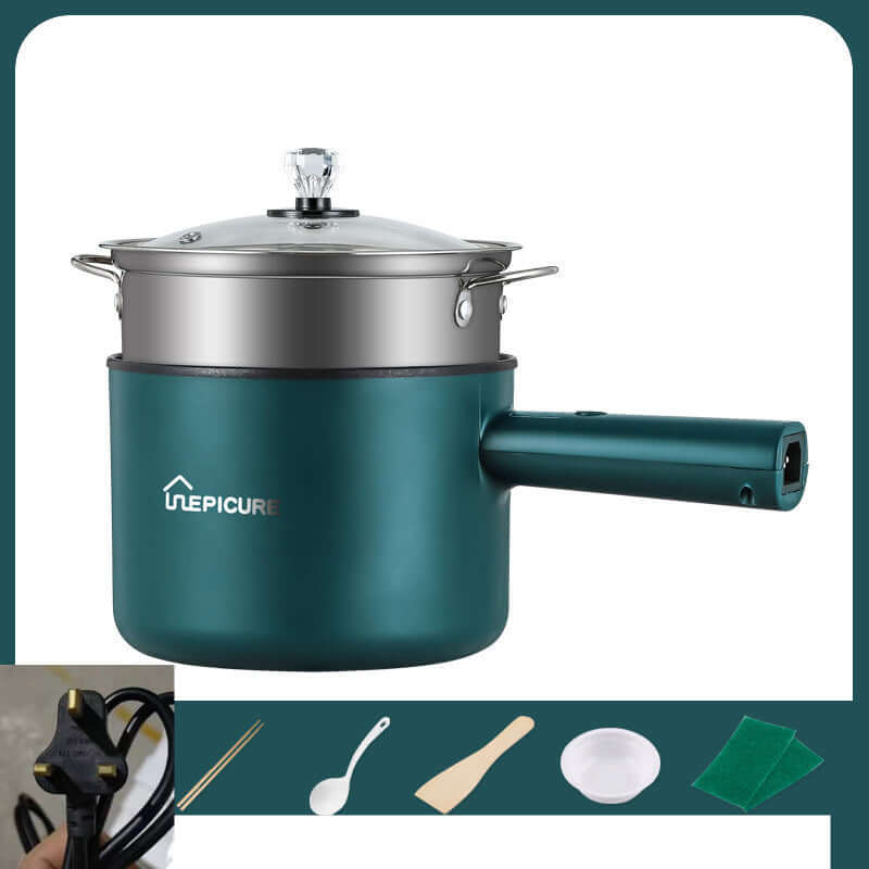 Kitchen Multi-function Electric Cooker In The Dormitory And Home in emerald green with lid and handle.