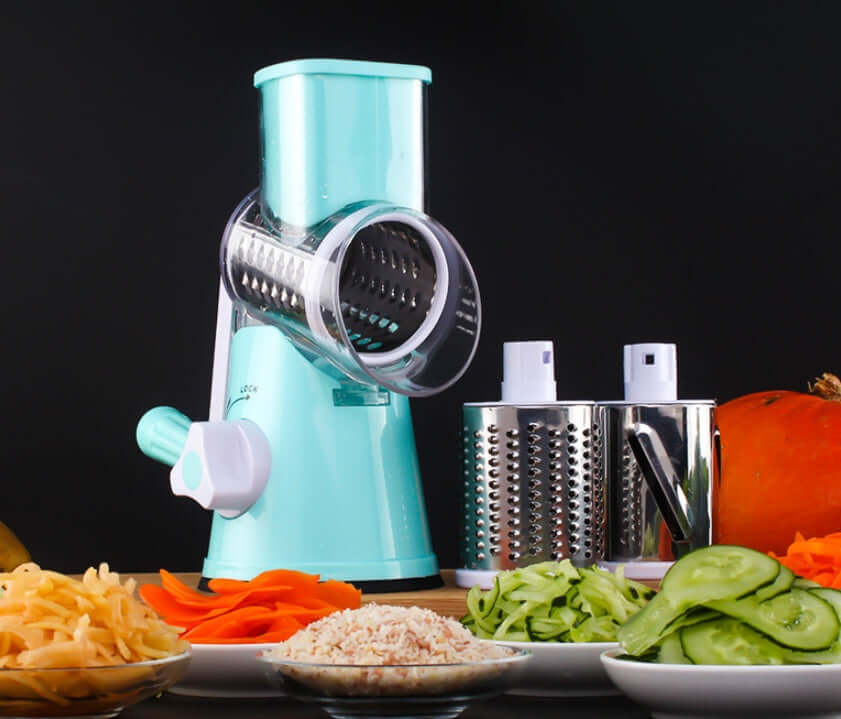 Manual Kitchen Accessories Multifunctional Round Mandoline Potato Slicer Vegetable Cutter Slicer Cheese Kitchen Gadgets in blue