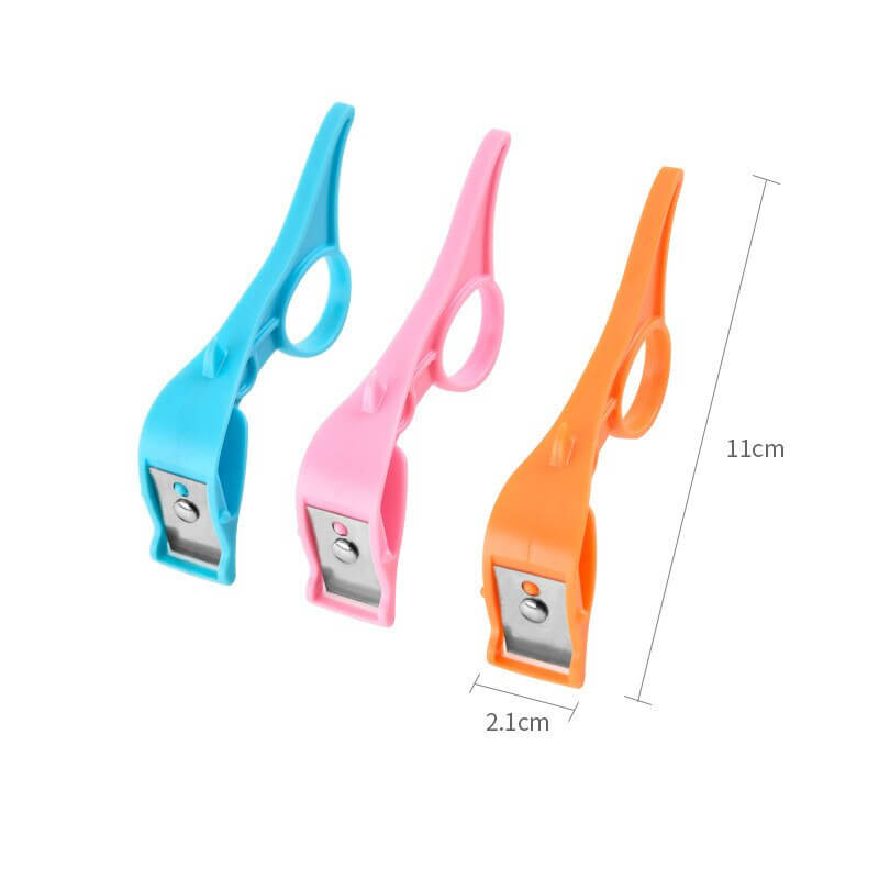 Multifunctional fruit peeler in pink, blue, and orange colors with stainless steel blades for easy peeling.