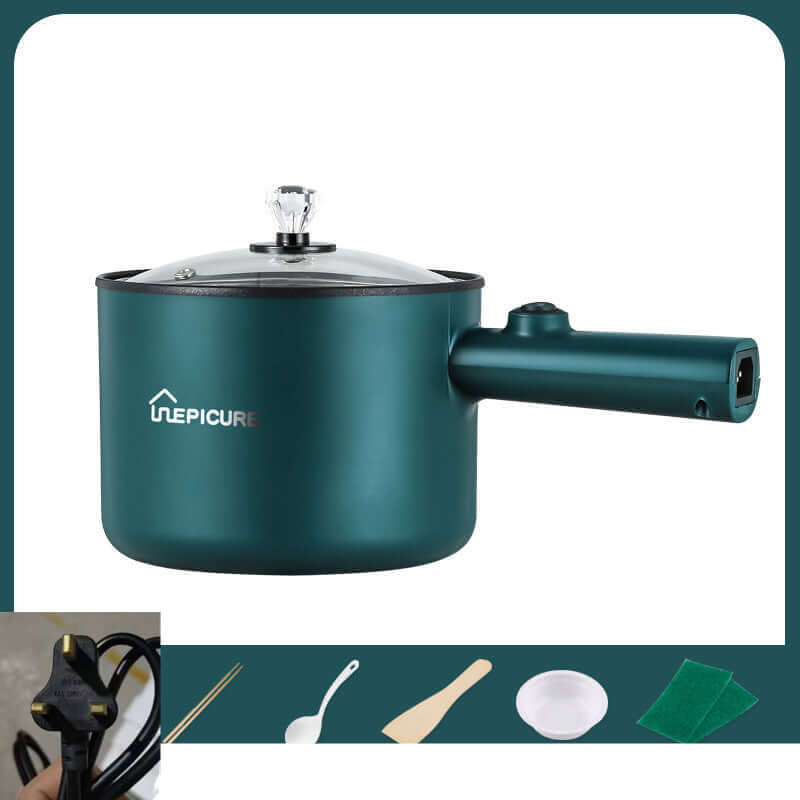 Kitchen Multi-function Electric Cooker In The Dormitory And Home in emerald green color with lid and handle.