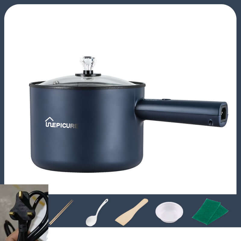 Kitchen Multi-function Electric Cooker In The Dormitory And Home in sapphire blue with lid and handle.