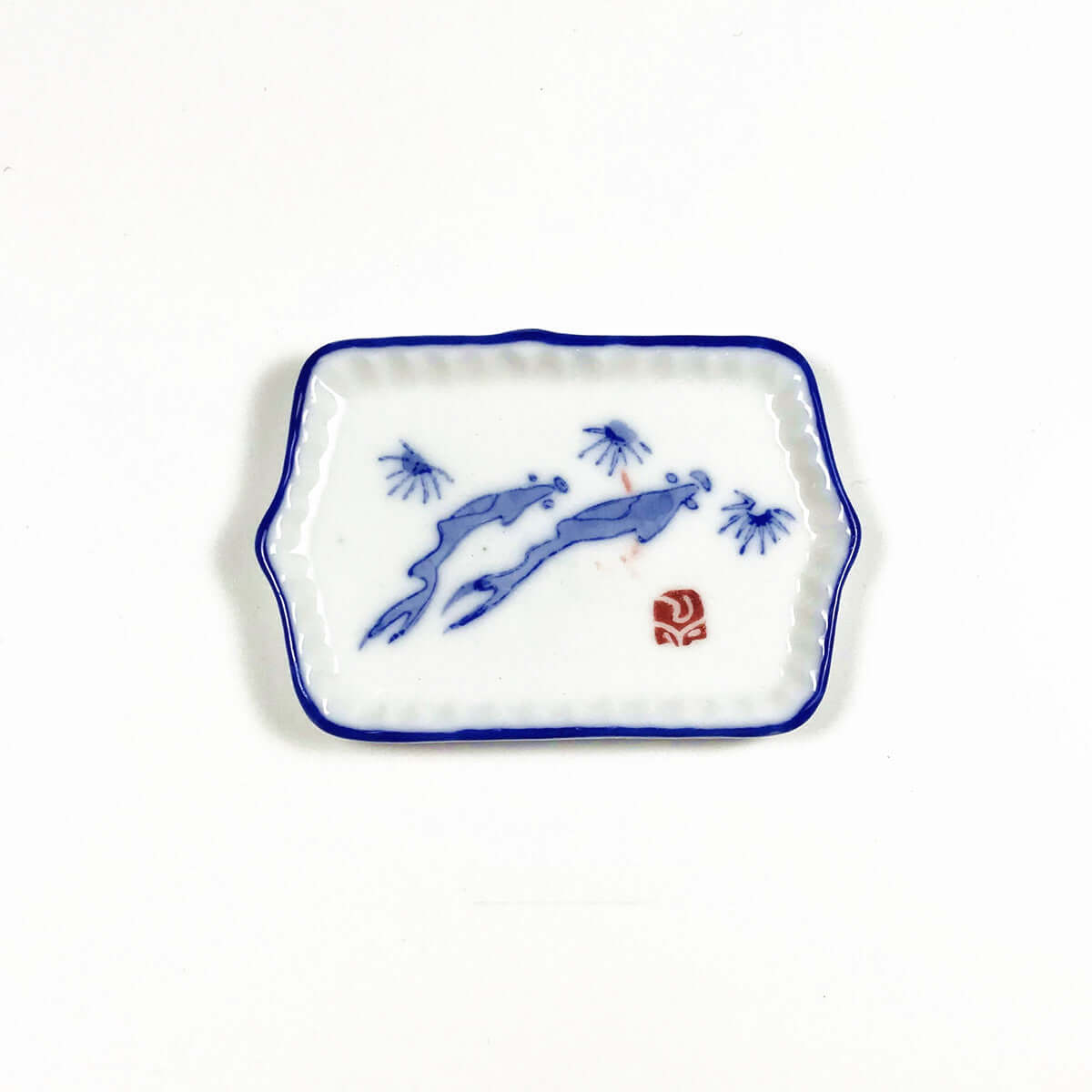 Miniature Kitchen Accessories ceramic plate with blue fish design, minimalist style, 5-6cm size.