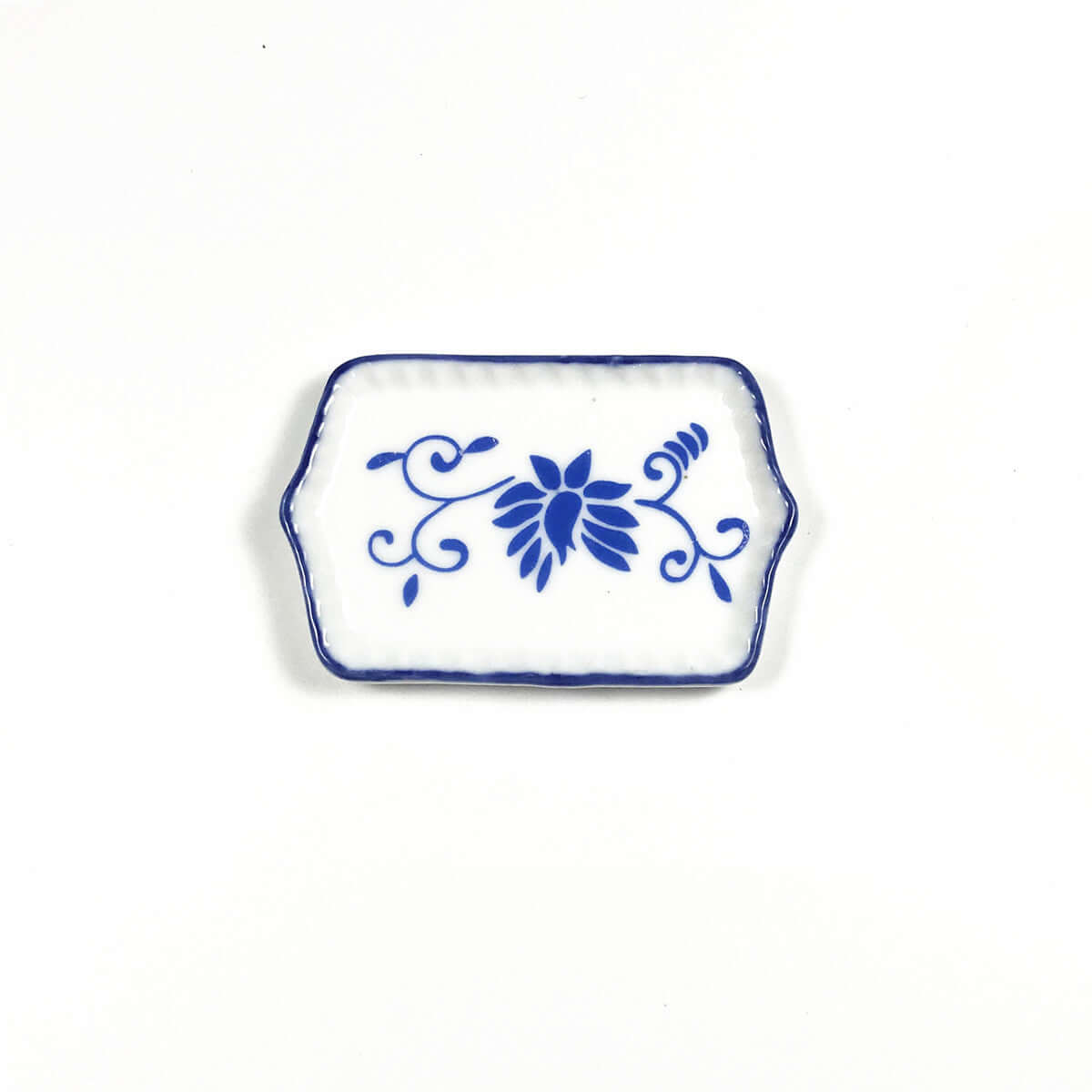 Miniature Kitchen Accessories ceramic plate with blue floral design, 5-6cm, fashion minimalist style.