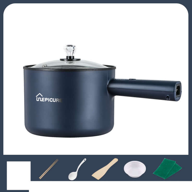 Kitchen Multi-function Electric Cooker In The Dormitory And Home in sapphire blue color with a lid and handle.
