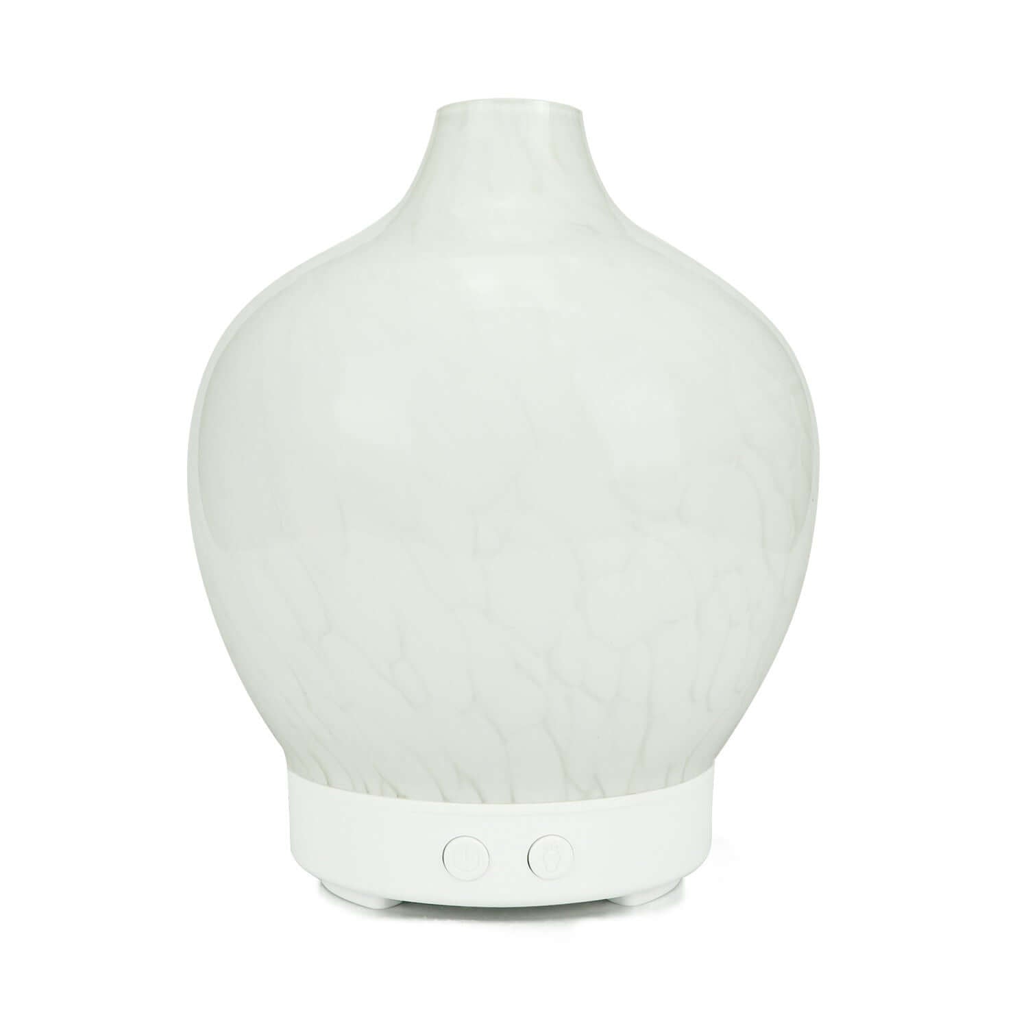 Glass aroma diffuser humidifier in vase shape with white ceramic base, designed for household use and aromatherapy.