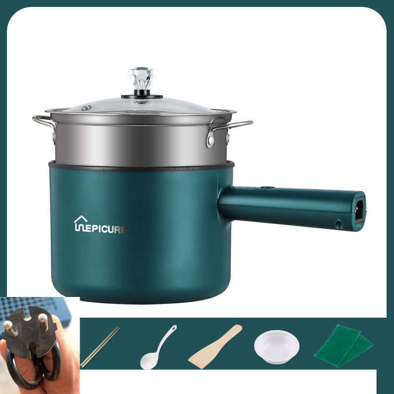 Kitchen Multi-function Electric Cooker In The Dormitory And Home, Emerald Green Manual Single Pot with lid and handle.