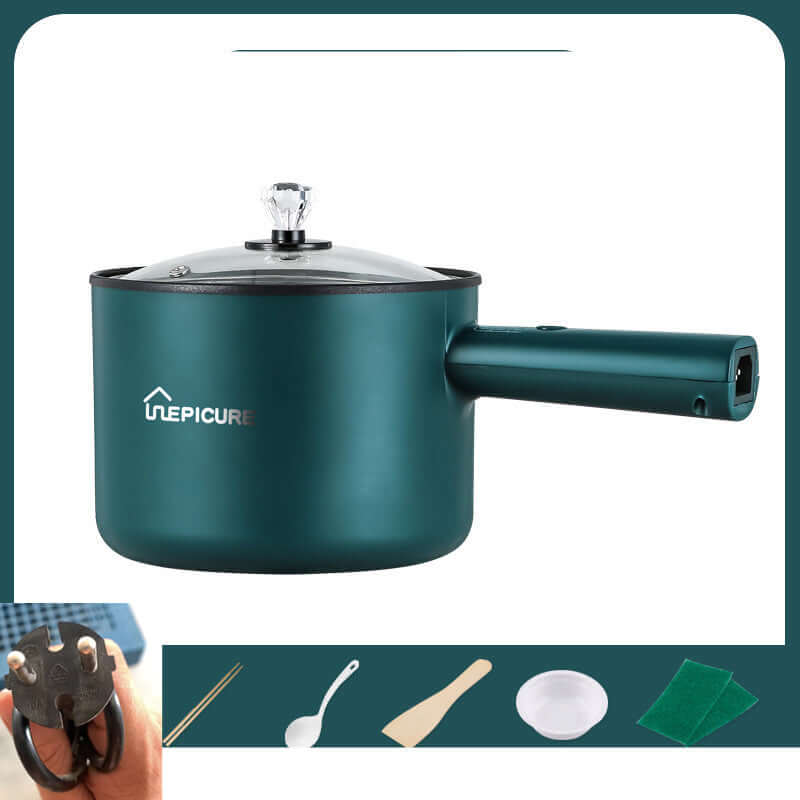 Kitchen Multi-function Electric Cooker In The Dormitory And Home - Emerald Green Manual Single Pot with lid and handle.
