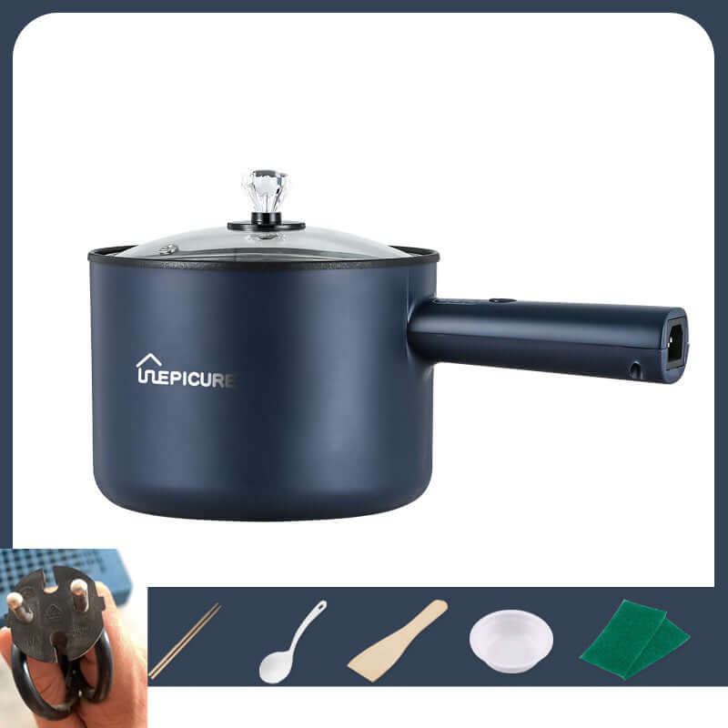 Kitchen Multi-function Electric Cooker In The Dormitory And Home in sapphire blue color with lid and handle