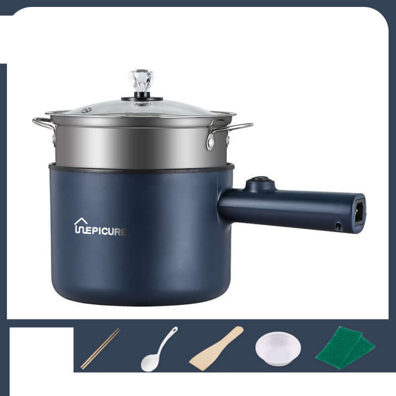 Kitchen Multi-function Electric Cooker In The Dormitory And Home - navy blue pot with lid and handle.