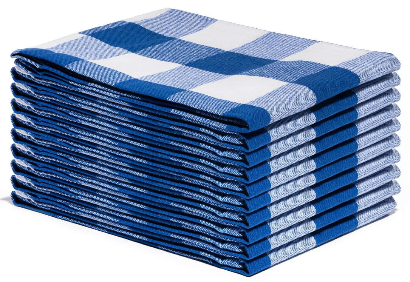 Set of Plaid Kitchen Towels stacked neatly, made from 100% organic cotton for superior absorption and style.