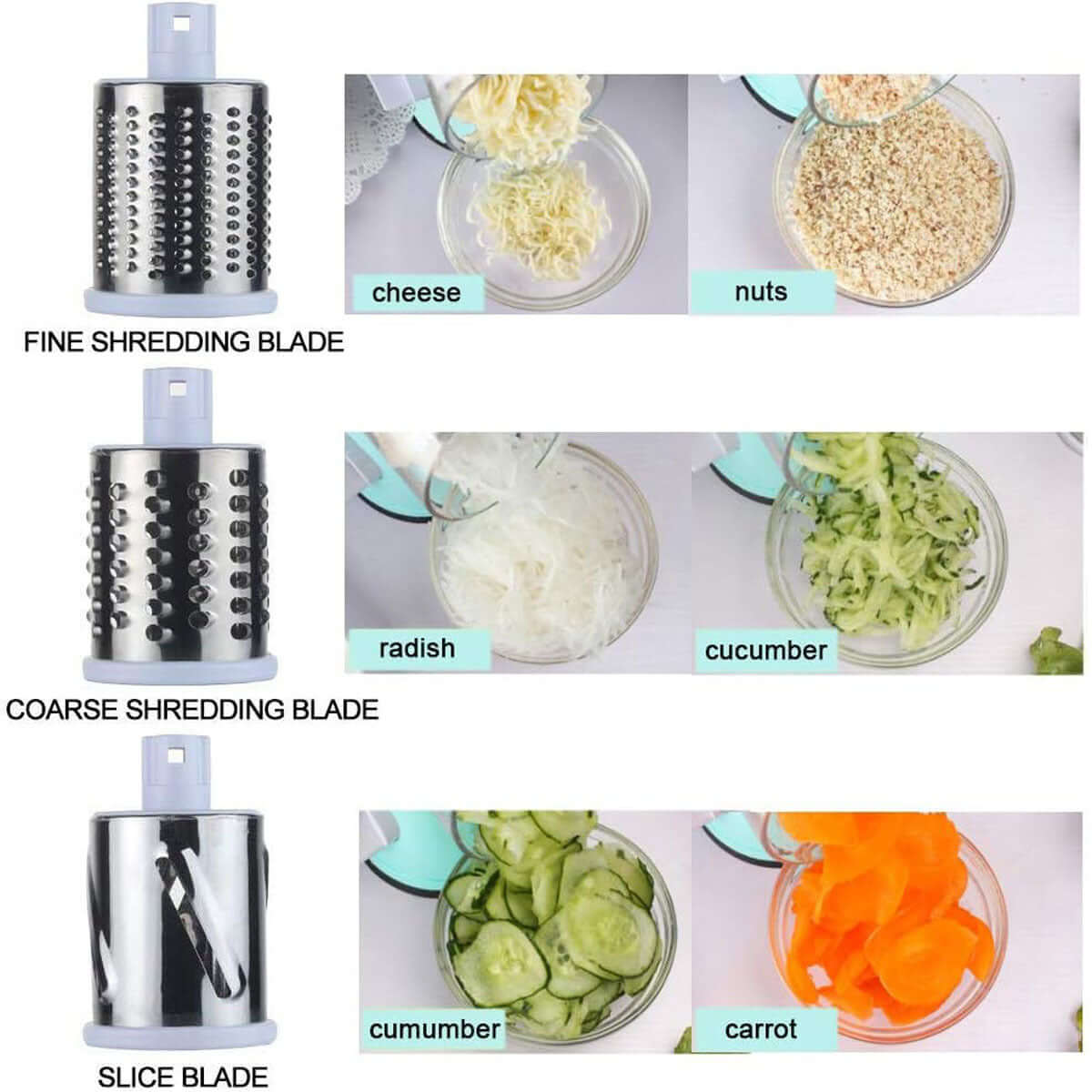 Manual Kitchen Accessories showcasing multifunctional mandoline slicer kitchen gadget with fine, coarse, and slice blades.