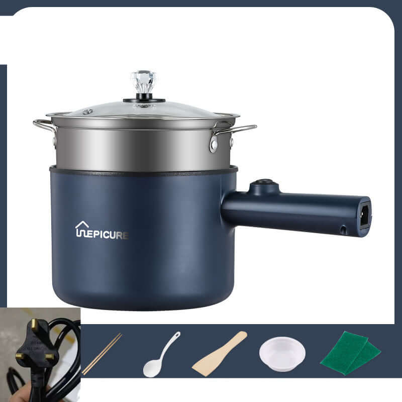 Kitchen Multi-function Electric Cooker In The Dormitory And Home in sapphire blue with lid and steam function.
