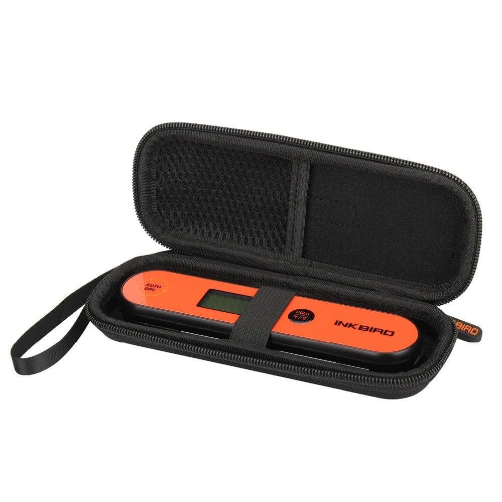 Digital BBQ Thermometer in a sleek black case, perfect for precise temperature readings while grilling.