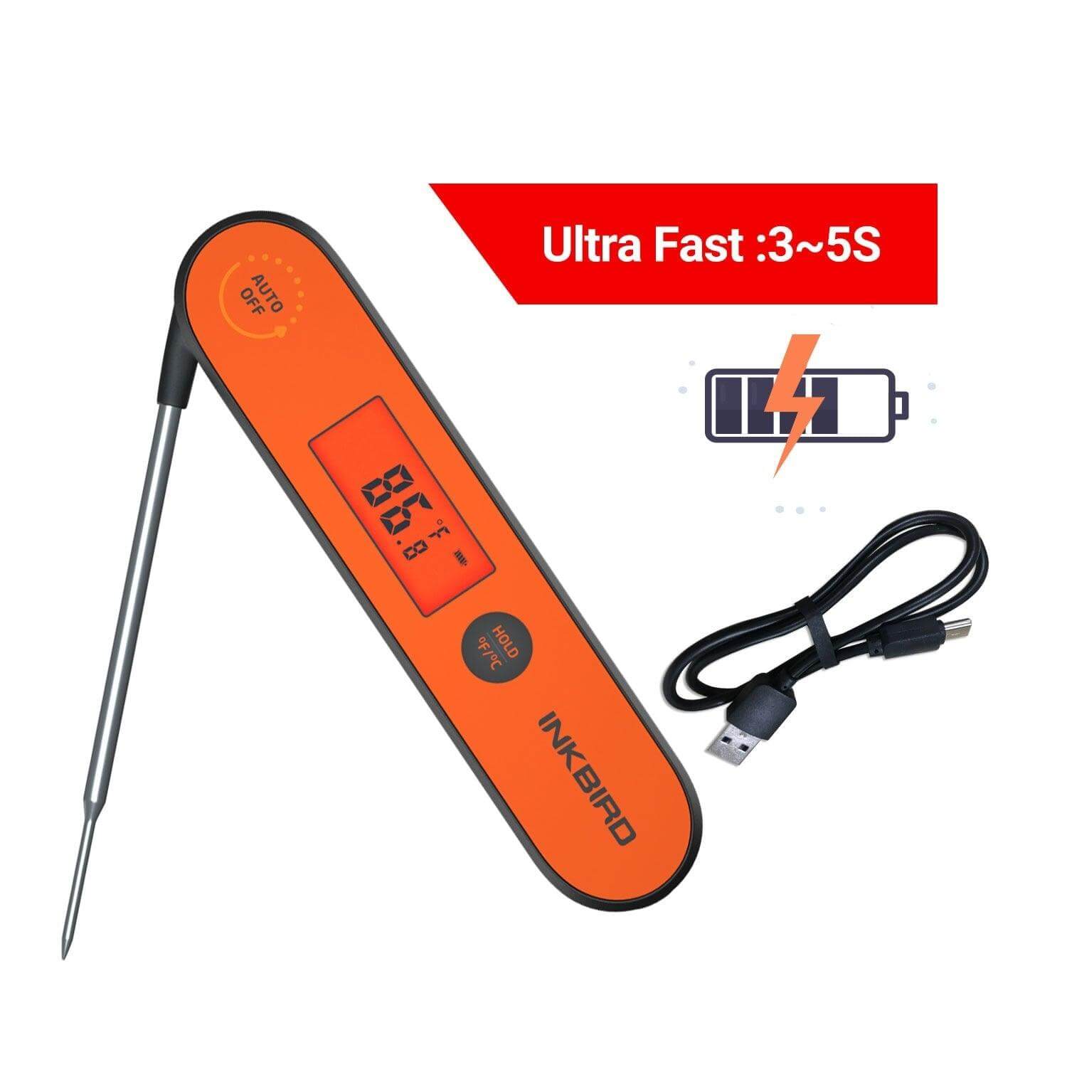 Digital BBQ Thermometer showing temperature reading of 86.8°F, featuring ultra-fast response time.