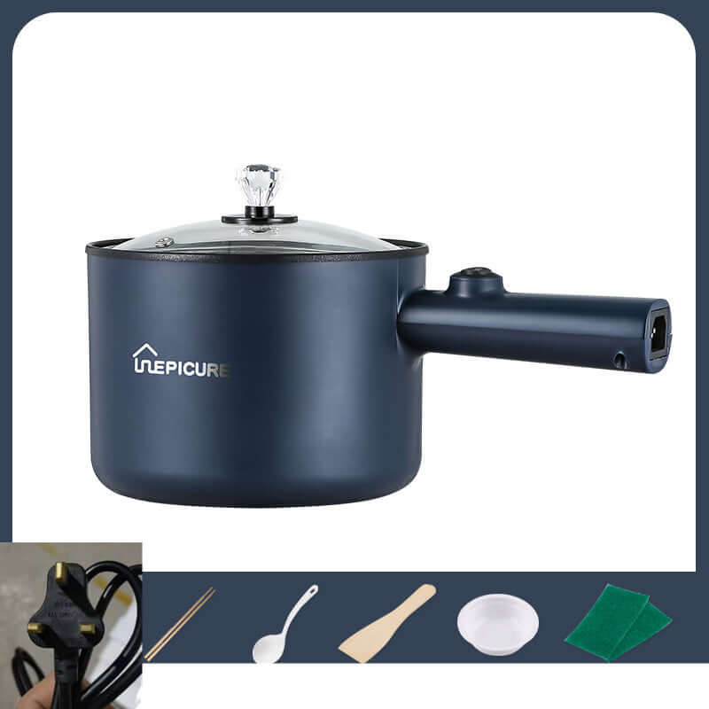 Kitchen Multi-function Electric Cooker In The Dormitory And Home, sapphire blue manual model with lid and handle.