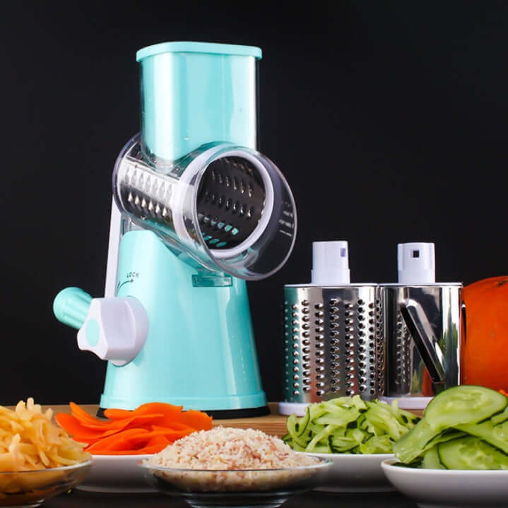 Manual Kitchen Accessories Multifunctional Round Mandoline Potato Slicer Vegetable Cutter Slicer Cheese Kitchen Gadgets in blue