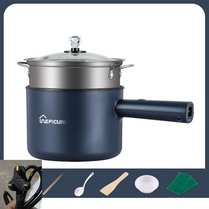 Kitchen Multi-function Electric Cooker In The Dormitory And Home, blue, with lid, UK electrical outlet.