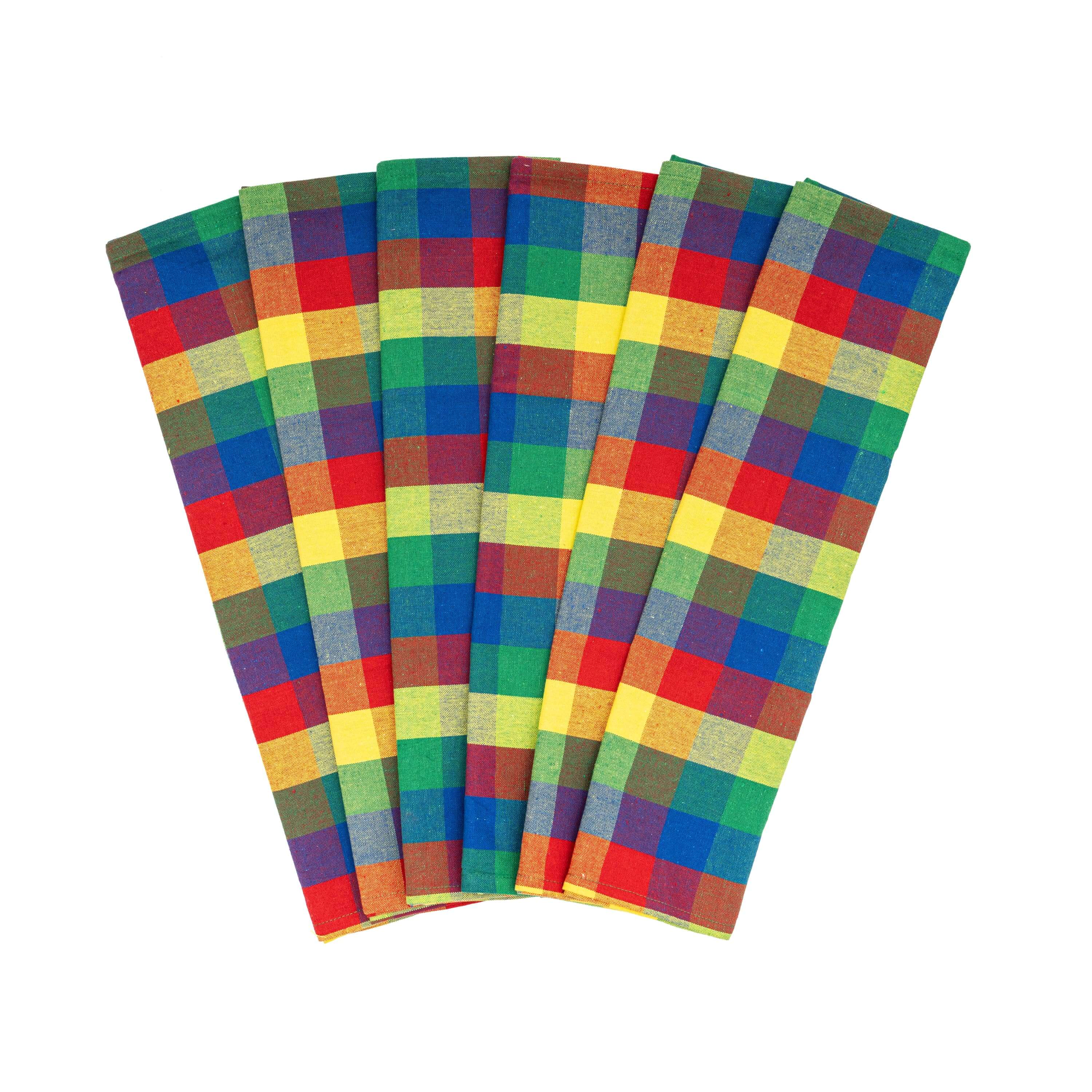 Set of 6 multicolored Plaid Kitchen Towels made from organic cotton for style and functionality.