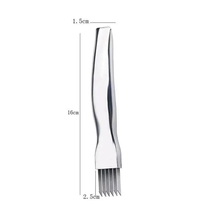 Stainless SteelcVegetable Cutter with measurements, designed for easy, precise vegetable chopping.