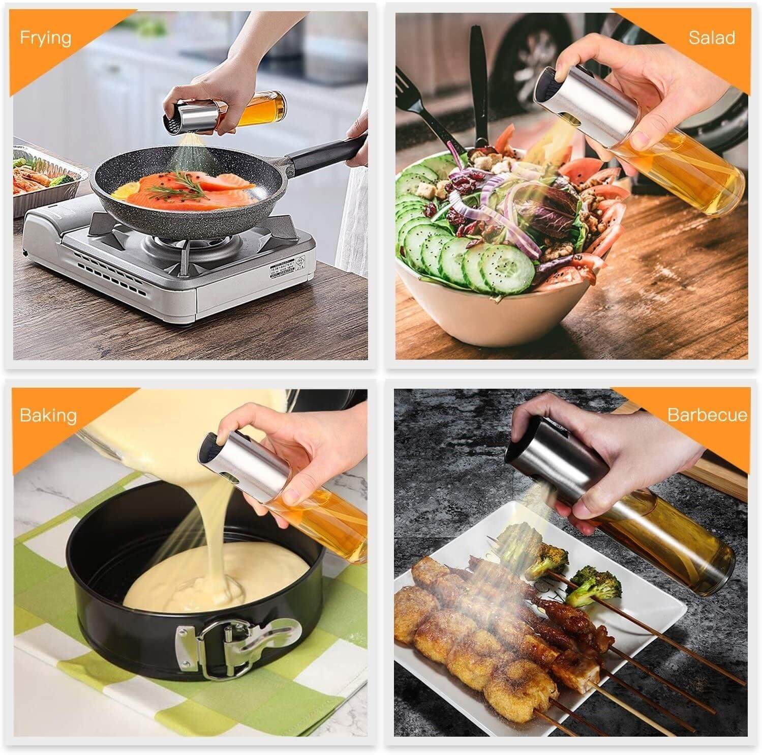 Oil Spray Bottle for frying, salad, baking, and barbecue, providing an even mist of oil for healthier cooking.