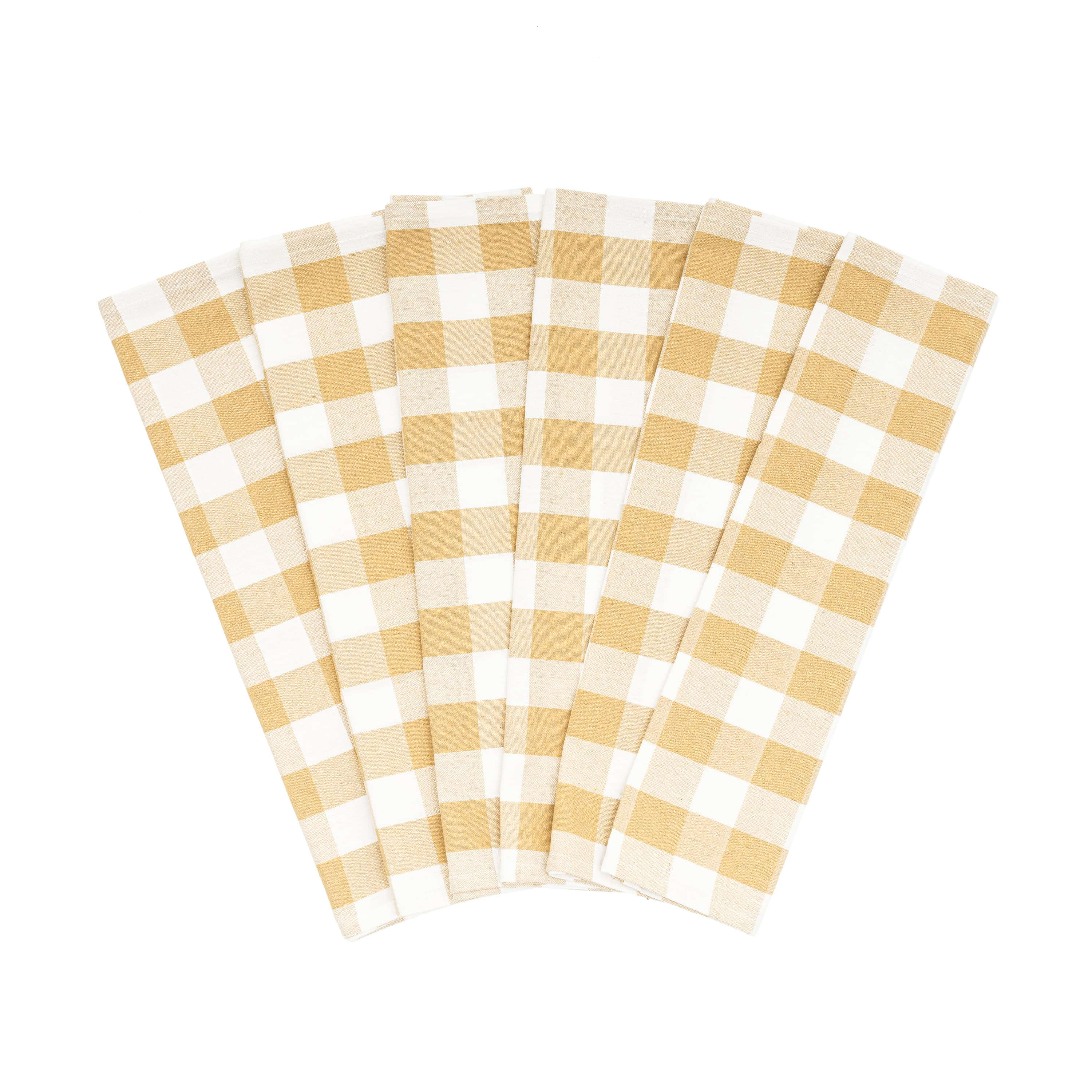 Plaid Kitchen Towels set of 6 in taupe and white, 100% organic cotton, drying fast, stylish kitchen essentials.
