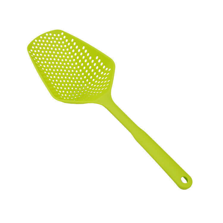 Green Nylon Strainer/Colander for scooping, draining, and serving food in the kitchen.