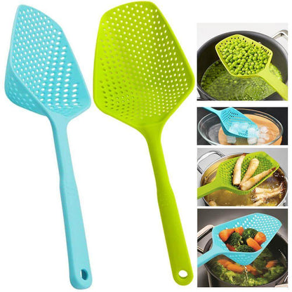 Colorful Nylon Strainer/Colander in blue and green for cooking and draining food efficiently.