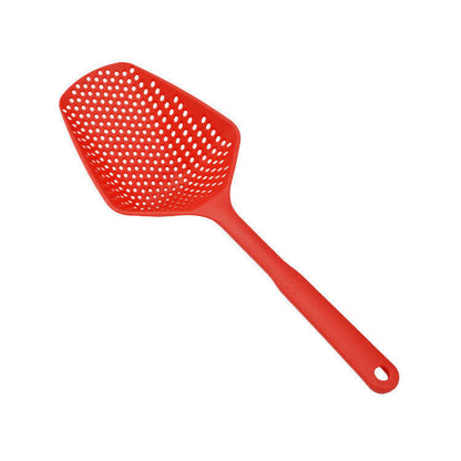 Red Nylon Strainer/Colander for scooping, draining, and serving food in the kitchen.