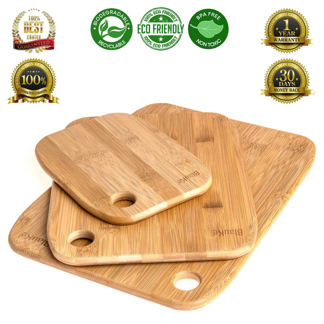 Planches à découper en bois pour la cuisine - Ensemble de 3 planches à découper en bambou