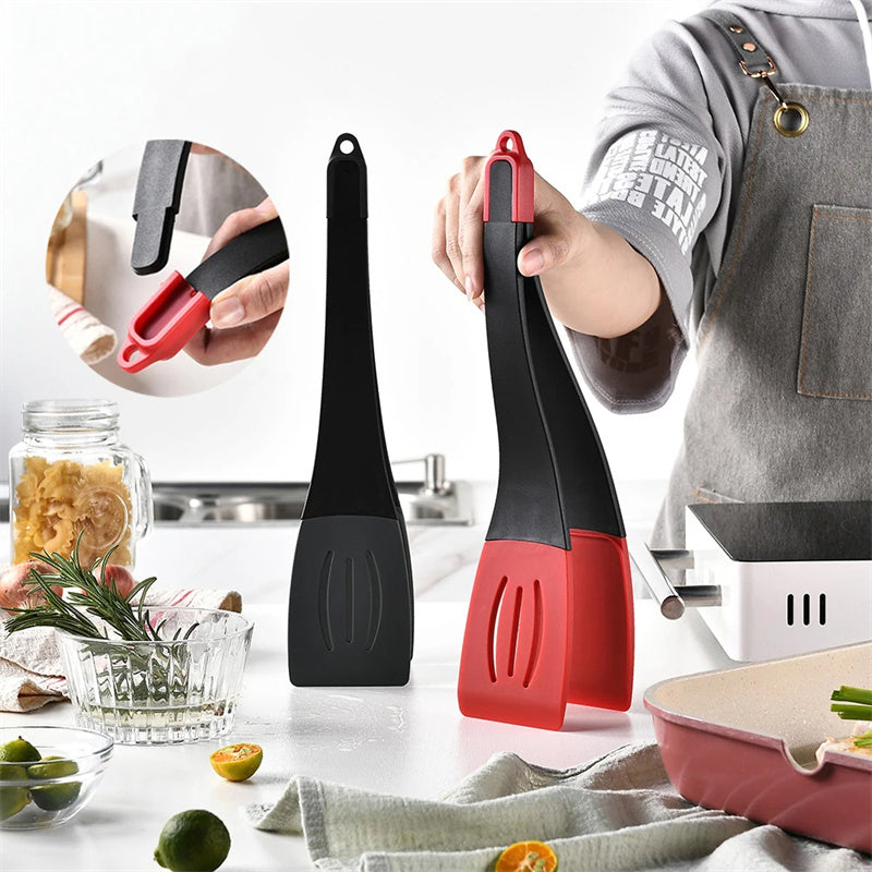 Pince Spatule de Frite 3 en 1, Pince Alimentaire en Silicone, Spatule à Frire pour Steak et Crêpes, Spatules Rainurées, Outils de Cuisine, Ustensiles de Cuisson, Gadgets de Cuisine