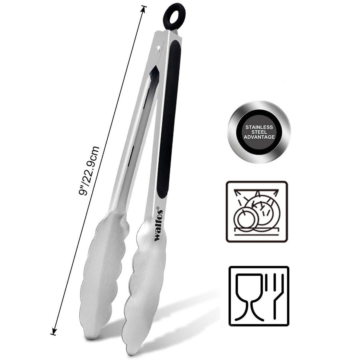Pinces de cuisine extra longues en acier inoxydable pour salade et barbecue, pinces de cuisine antiadhésives en acier inoxydable avec poignée antidérapante résistante à la chaleur, idéales pour la cuisson, retourner et le barbecue.