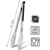 Pinces de cuisine extra longues en acier inoxydable pour salade et barbecue, pinces de cuisine antiadhésives en acier inoxydable avec poignée antidérapante résistante à la chaleur, idéales pour la cuisson, retourner et le barbecue.
