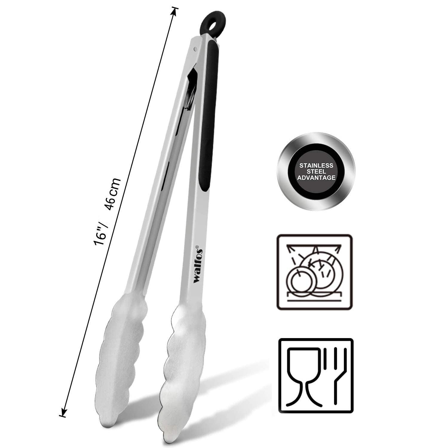 Pinces de cuisine extra longues en acier inoxydable pour salade et barbecue, pinces de cuisine antiadhésives en acier inoxydable avec poignée antidérapante résistante à la chaleur, idéales pour la cuisson, retourner et le barbecue.