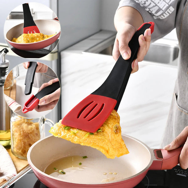 Pince Spatule de Frite 3 en 1, Pince Alimentaire en Silicone, Spatule à Frire pour Steak et Crêpes, Spatules Rainurées, Outils de Cuisine, Ustensiles de Cuisson, Gadgets de Cuisine